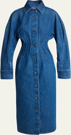 Givenchy Cocoon-Sleeve Waisted Denim Midi Shirtdress