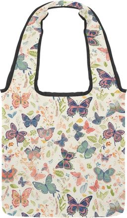 Generic Aesthetic Leaves with Colorful Butterflies Reversible Canvas Shoulder Tote - Double-Sided Print, 12oz Cotton, 27cm Drop, Fold-Flat Bag for Travel, Sho