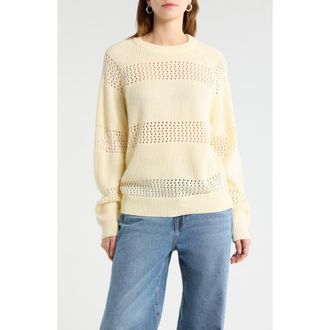 Sugarlips Tova Pointelle Stripe Sweater in Cream at Nordstrom, Size X-Small