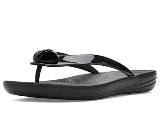 FitFlop Iqushion Glossy-Button Flip-Flops Womens Wedge Shoes Black : 10 M (B), Rubber