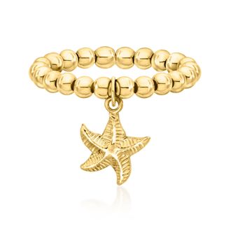 RS Pure by Ross-Simons 3mm 14kt Yellow Gold Bead Stretch Ring With Starfish Charm
