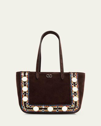 Valentino Garavani Nellcote Mirror-Embellished Suede Mini Tote Bag