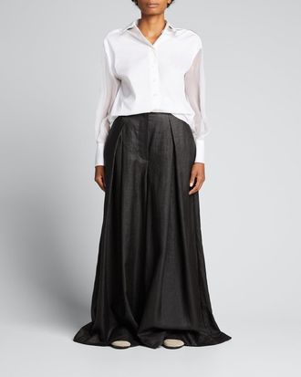 Brunello Cucinelli Mixed-Media Monili Balloon-Sleeve Top