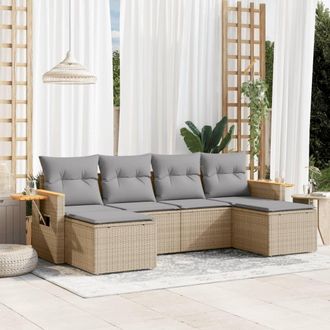 vidaXL Juego De Sof&aacute;s Jard&iacute;n Con Cojines 6 Pzas Rat&aacute;n Sint&eacute;tico Beige Vidaxl