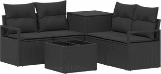 vidaXL Juego De Sof&aacute; 6 Uds. Negro Rat&aacute;n Sint&eacute;tico Y Acero Vidaxl