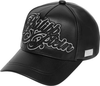 Philipp Plein Eco Leather Cap Signature - Heren - Petten - Zwart - ONE Size - Katoen - Accessoires