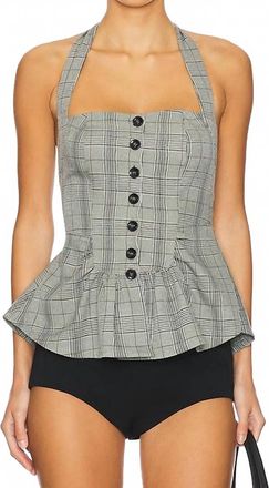 Free People Anastasia Plaid Halter Top In Grey Combo