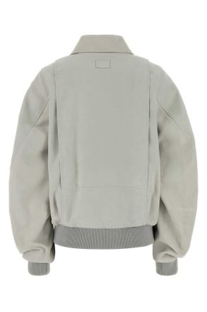 Loewe Womens Chalk Suede Jacket Light Grey Giubbini