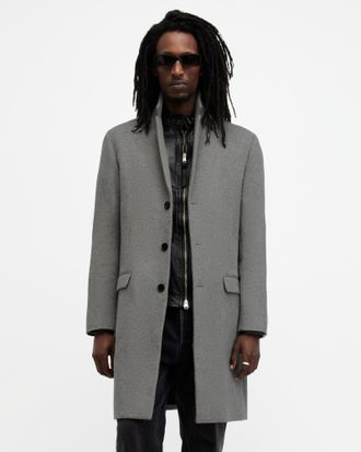 AllSaints Hal Single Breasted Wool Blend Coat