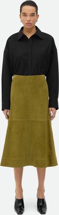 Bottega Veneta Green Suede Leather Skirt