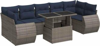vidaXL Vidaxl - 8 Piece Garden Sofa Set with Cushions Grey Poly Rattan Acacia