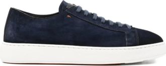 Santoni Suede Sneakers met veters - Heren - Sneakers - Blauw - 40 EU - Su&egrave;de - Schoenen