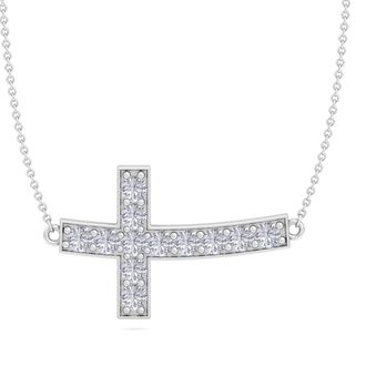 SuperJeweler ThyDiamond 1 1/5 Carat Diamond Sideways Cross Necklace In Sterling Silver or Yellow Gold, 18 Inches