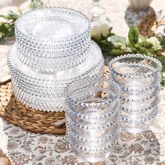 Dibor 30 Piece Bella Perle Dinner Plate, Side Plate & Bowl Glassware Dinner Set in Clear | Size: 30 Pack
