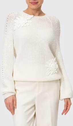 Twinset Wool Blend Crewneck Jumper with Floral Embroidery Appliqu&eacute;