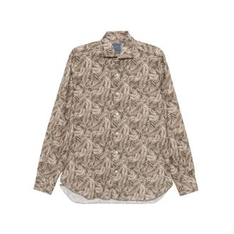 Barba Camicia con Bottoni e Stampa Foglie - - Shirts - Uomo - Marrone - L