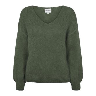 Americandreams Milana LS Alpaca Pullover - Dames - V-hals truien - Groen - S - Wol - Truien & Vesten