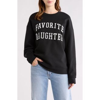Favorite Daughter The Collegiate Embroidered Graphic Sweatshirt in Black/Velvet White at Nordstrom, Size X-Small