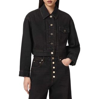 AllSaints Blink Cropped Denim Jacket in Overdyed Brown at Nordstrom, Size X-Small