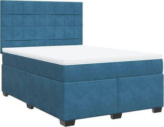 vidaXL Box Spring Bed with Mattress Blue 140x190 cm Velvet vidaXL