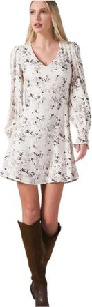 Mar De Margaritas Kleedjes, Dames, Wit, L, Crepe Jurk met V-Hals en Smock Detail