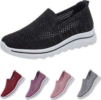 Generic Slip-On Walking Shoes for Womens Age 4.5 Casual Comfort Shoes, Woven Lightweight Breathable Mesh Sneakers with Soft Sole, Arch Support, Ladies Non Sli