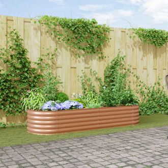 Berkfield Home Raised Garden Bed Brown with Wood Look 240x80x44 cm Steel | Size: 240 x 80 x 44 cm