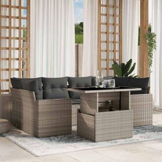 vidaXL Vidaxl - Conjunto De Sof&aacute; De Jard&iacute;n Con Coj&iacute;n 7 Pcs Beige Polirat&aacute;n