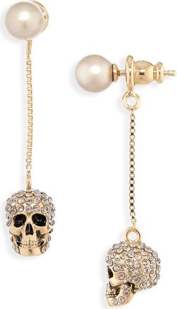 Alexander McQueen Alexander McQueen Pav&eacute; Skull Drop Earrings in Coffee at Nordstrom