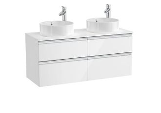 Roca Roca - Mueble Base De 4 Cajones Para 2 Lavabos De Sobre Encimera The Gap Color: Blanco Brillo