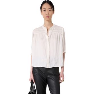 Gerard Darel Catrine Satin Shirt With Mandarin Collar in Ecru at Nordstrom, Size X-Large