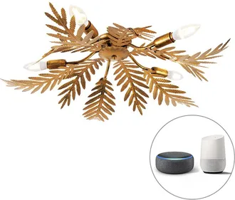 QAZQA Retro/vintage Plaf&oacute;n Inteligente Vintage Dorado 70 Cm Con 5 Wifi B35 - Botanica Acero Org&aacute;nica Adecuado Para Led Max. 5 X 4.5 Watt - Qazqa