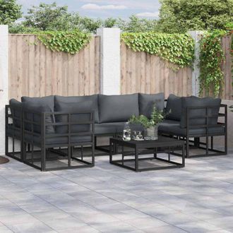 vidaXL Conjunto De Sof&aacute; De Jard&iacute;n 6 Pcs Negro Aluminio Vidaxl
