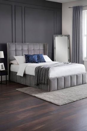 Julian Bowen Gatsby Upholstered Ottoman Storage Bed in Grey | Size: King
