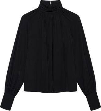 Anine Bing Gathered Neckline Knit Sweater with Dramatic Sleeves