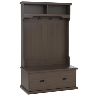 Hhg [nunca Usado] Aparador Hhg-671, Aparador De Pasillo De Madera Con Banco, 4 Ganchos, Compartimento De Almacenamiento Y Estante De Melamina, 163 X 100 X