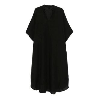 120% Lino 120% Lino, Midi Dresses, female, Black, Size: M Kaftan Dress