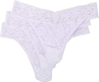 Hanky Panky 3-Pack Original Rise Thong Womens Underwear White, Cotton/Lace/Nylon