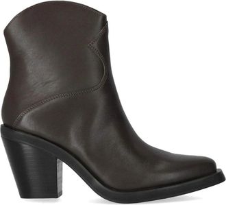 Ash Texaanse Stijl Leren Enkellaars - Dames - Cowboylaarzen - Bruin - 39 EU - Leer - Schoenen