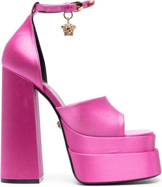 Versace Medusa Aevitas Platform Sandalen - Dames - Sandalen met hakken - Roze - 39 EU - Leer - Schoenen