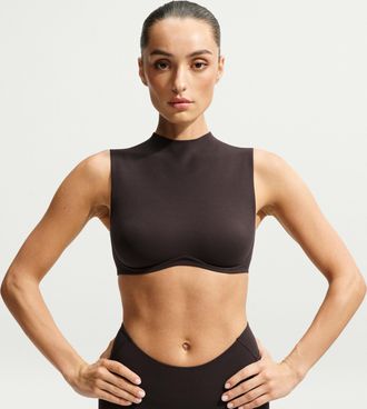 Nike Womens SKIMS Studio Stretch Medium-Support Mock Neck Sports Bra in Brown | IR8684-231
