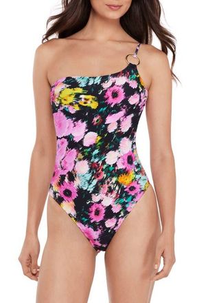 Steve Madden One-Shoulder Cutout One-Piece Swimsuit in Black Multi at Nordstrom, Size X-Large