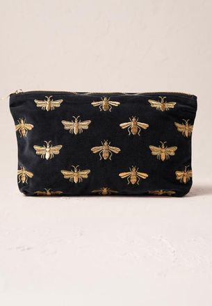 Elizabeth Scarlett Honey Bee Velvet Everyday Pouch in Charcoal at Nordstrom