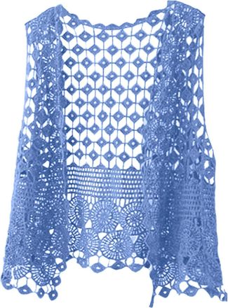 Generic Womens Crochet Cardigan Hollowed Out Womens Knit Vest Top Sleeveless Cardigans Knit Ladies Cardigans Lightweight Summer Cardigan Open Front Lightweigh