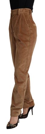 Dolce & Gabbana Womens Brown Cotton Corduroy High Waist Skinny Pants Elastane