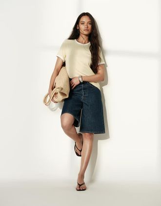 Arket Pantaloncini di jeans ampi lavaggio blu medio