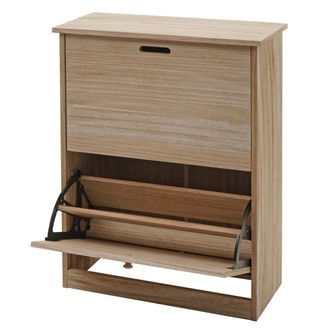 Hhg Hhg - Nunca Usado] Zapatero Volquete 398, Mueble Zapatero Zapatero, 81x60x25cm 2 Solapas, Mdf De Paulownia, Marr&oacute;n Natural