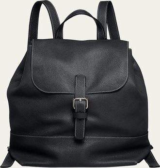 Giorgio Armani Mens Pebble Leather Flap-Top Backpack
