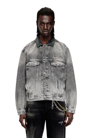 Diesel Denim trucker jacket with tonal leather trims - Denim Jackets - Unisex - Grey