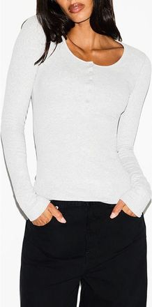 SKIMS Cotton RIb Scoop Neck Henley in Light Heather Grey at Nordstrom, Size Xx-Small